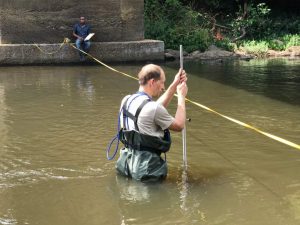 Jens Mödinger doing discharge measurements at the Seli River